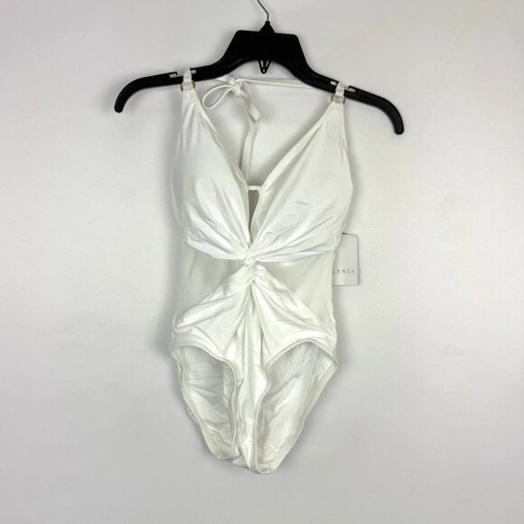 La Blanca Women’s White V Neck One Piece Swimsuit Size 2